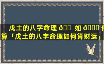 戊土的八字命理 🐠 如 🐛 何算「戊土的八字命理如何算财运」